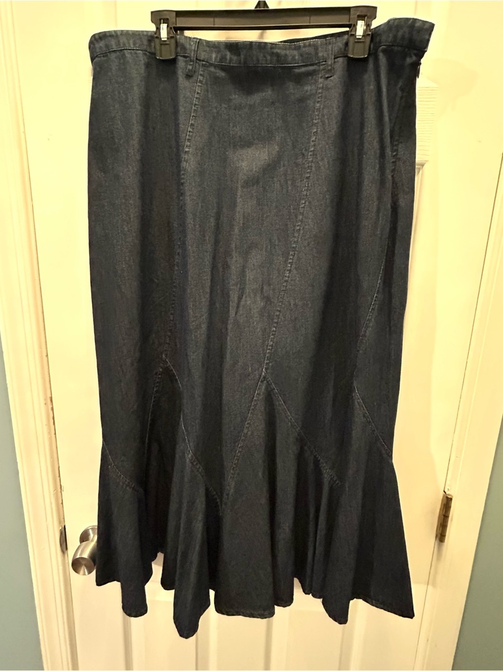 JM Collection Denim Women’s 16 Long Flare Skirt Blue Solid Cotton Zip